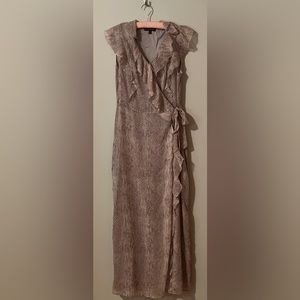 Banana Republic long wrap dress with ruffles.